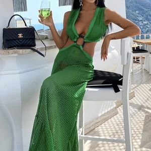 Gorgeous Green Deep V Cutout Maxi